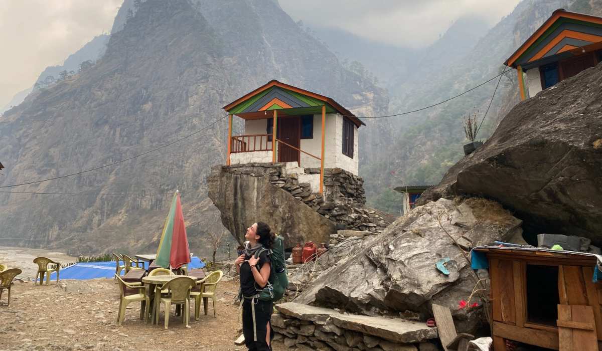 our beautiful guest enjoying the view during the manaslu trek
